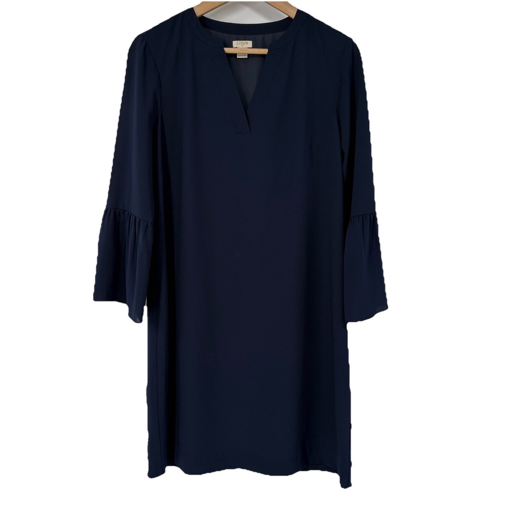 J Crew Womens Shift Dress 6 Navy Blue Semi‎ Sheer Bell Sleeves Career Capsule